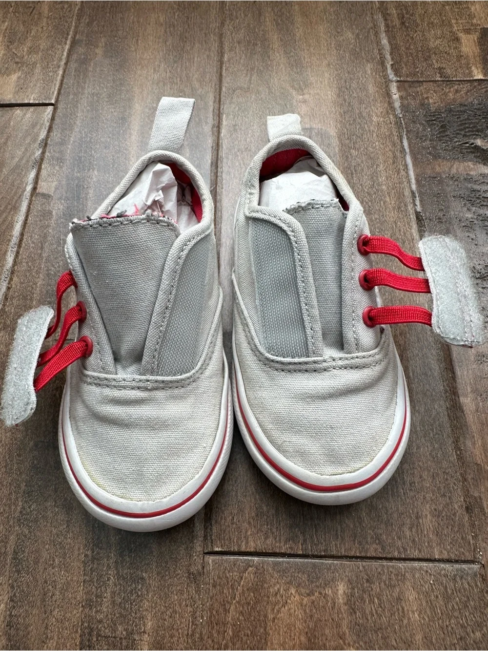 Vans Toddler Sneakers – Size 6, Stone Canvas, Velcro & Elastic Laces, Great Cond